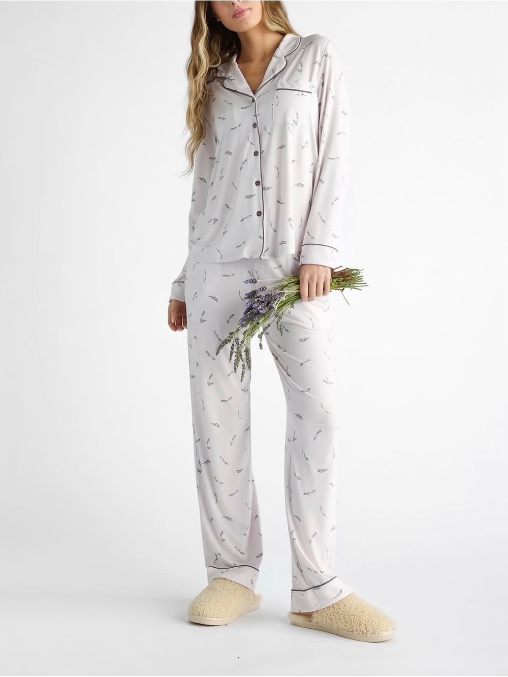 Cozy Earth Bamboo Long Sleeve Classic Pajama Set Women's L French Lavender NWT
